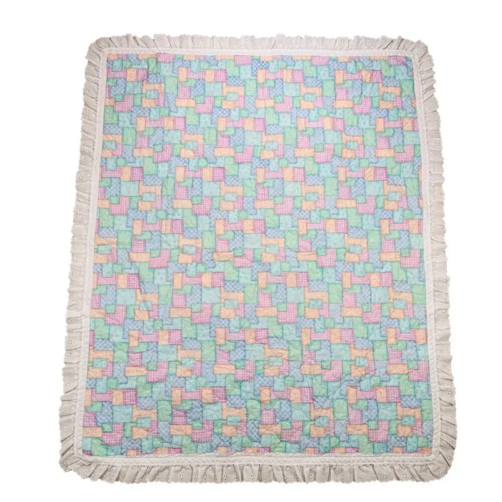 Vtg Noah’s Ark Baby Quilt Pigs Fly Puzzle Piece Bedroom